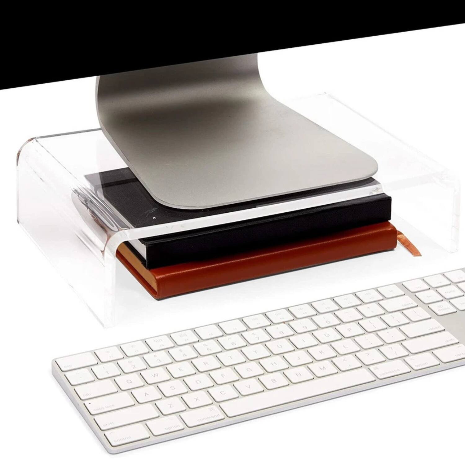 Left. Stock Preferred - Acrylic Computer Monitor Stand - Clear.