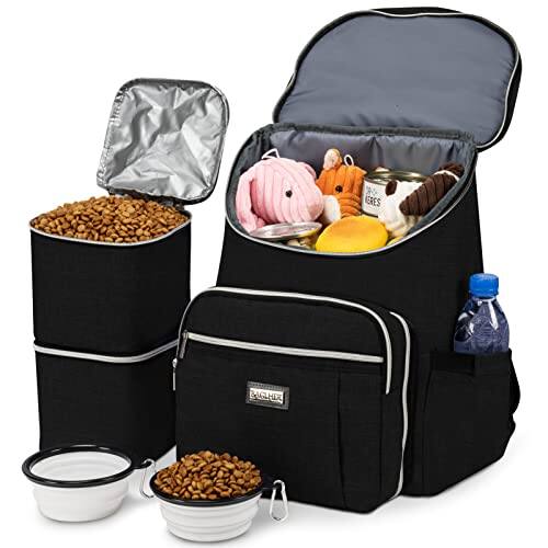 Live At Space - Travel Dog Backpack - Detachable Food Container for Pet Supplies Gear Bag Traveling with 2 Silicone Collapsible and Bask