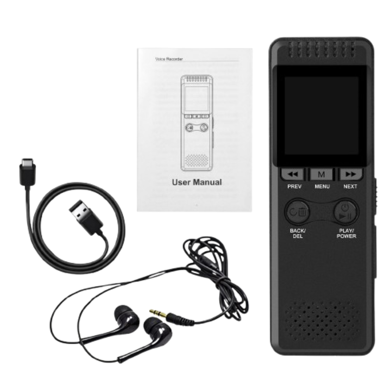 Stock Preferred - 32GB Digital Voice Recorder with Playback & Voice Activation - Black