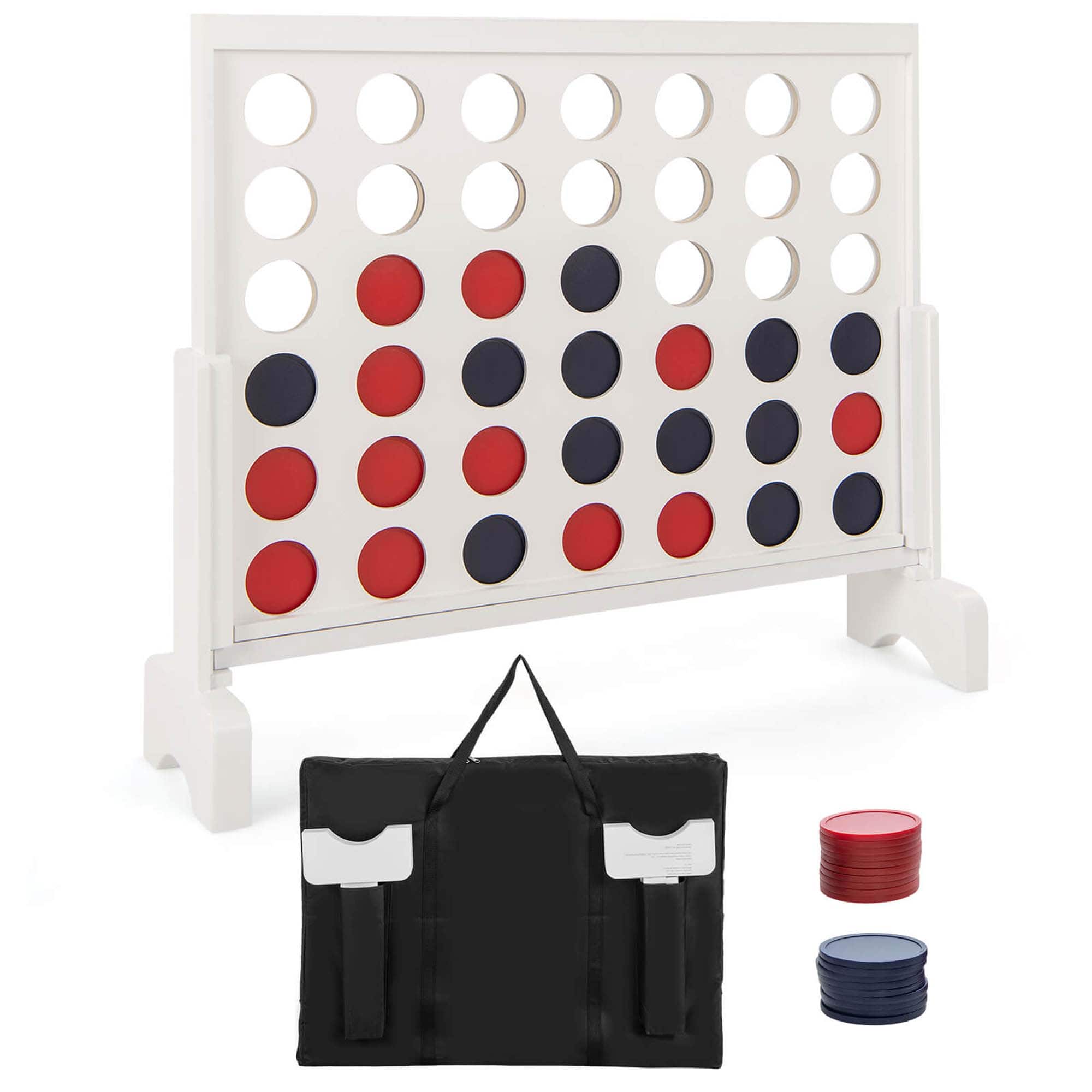 Front. Costway - Costway 4-in-a-row Game Set with 42 PCS Chips & 600D Oxford Fabric Carrying Bag Wooden - White.
