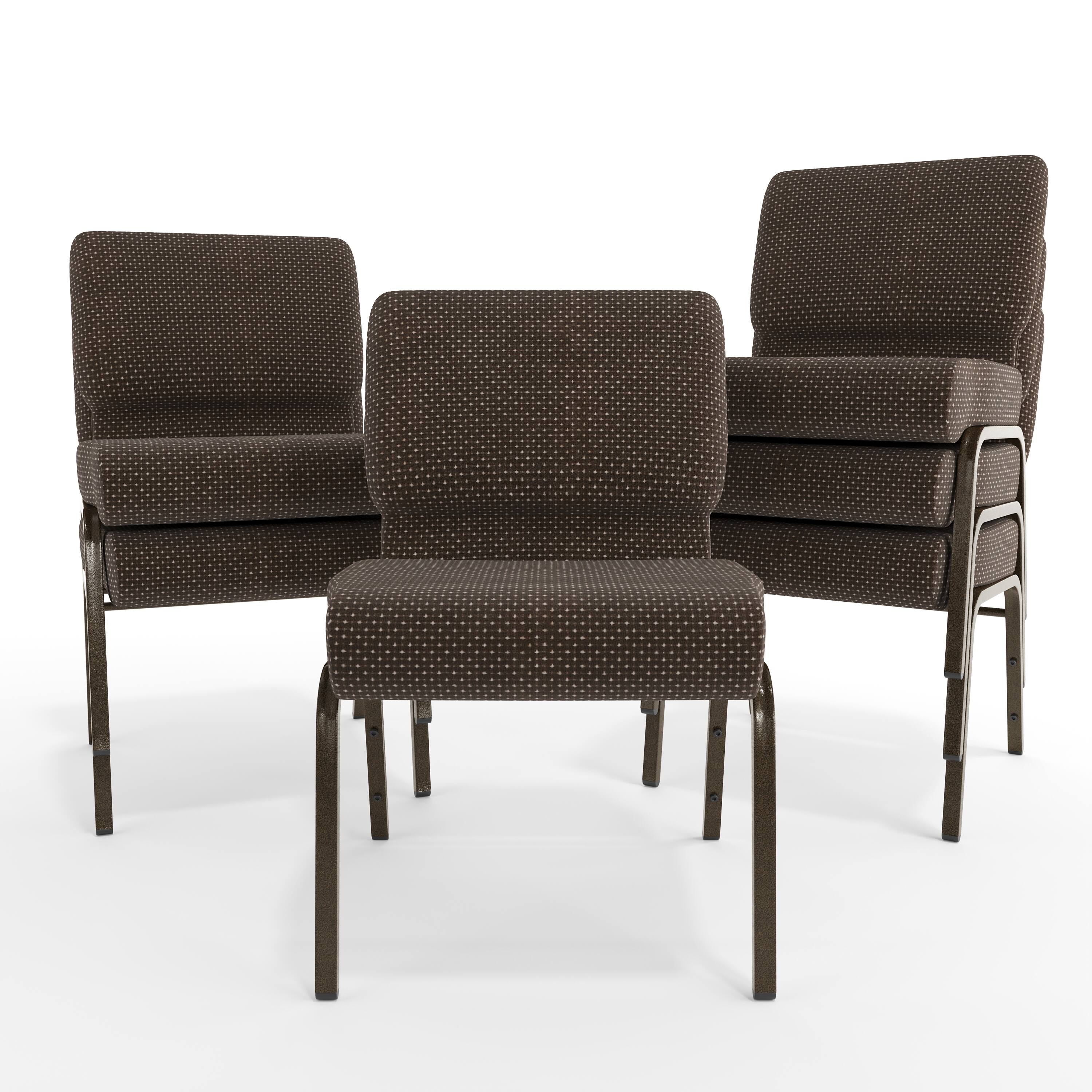 Alt View 10. Emma + Oliver - 21"W Stackable Church/Reception Guest Chair - Brown Dot Fabric/Gold Vein Frame.