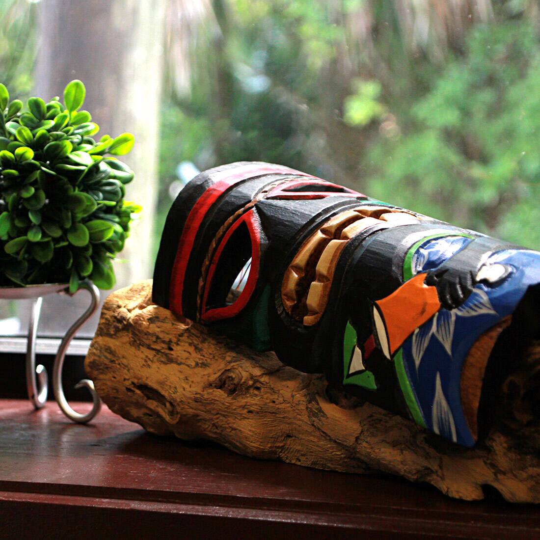 Alt View 7. Zeckos - Set of 5 Polynesian Style Wooden Tiki Masks 10 in. - Multicolored.