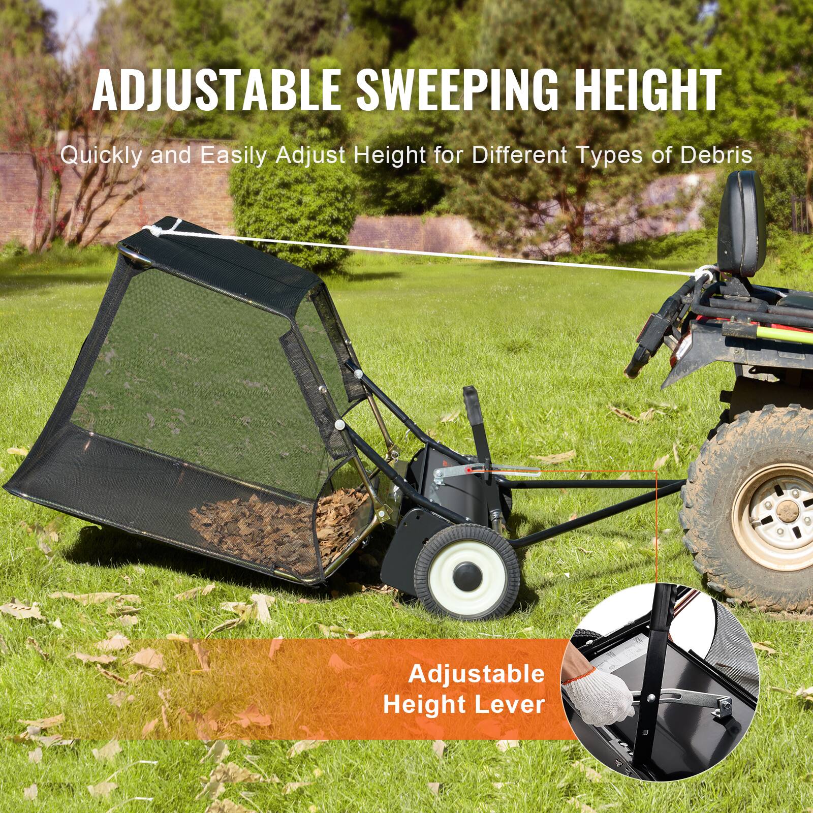 ADJUSTABLE SWEEPING HEIGHT
Quickly and Easily Adjust Height for Different Types of Debris
Adjustable Height Lever