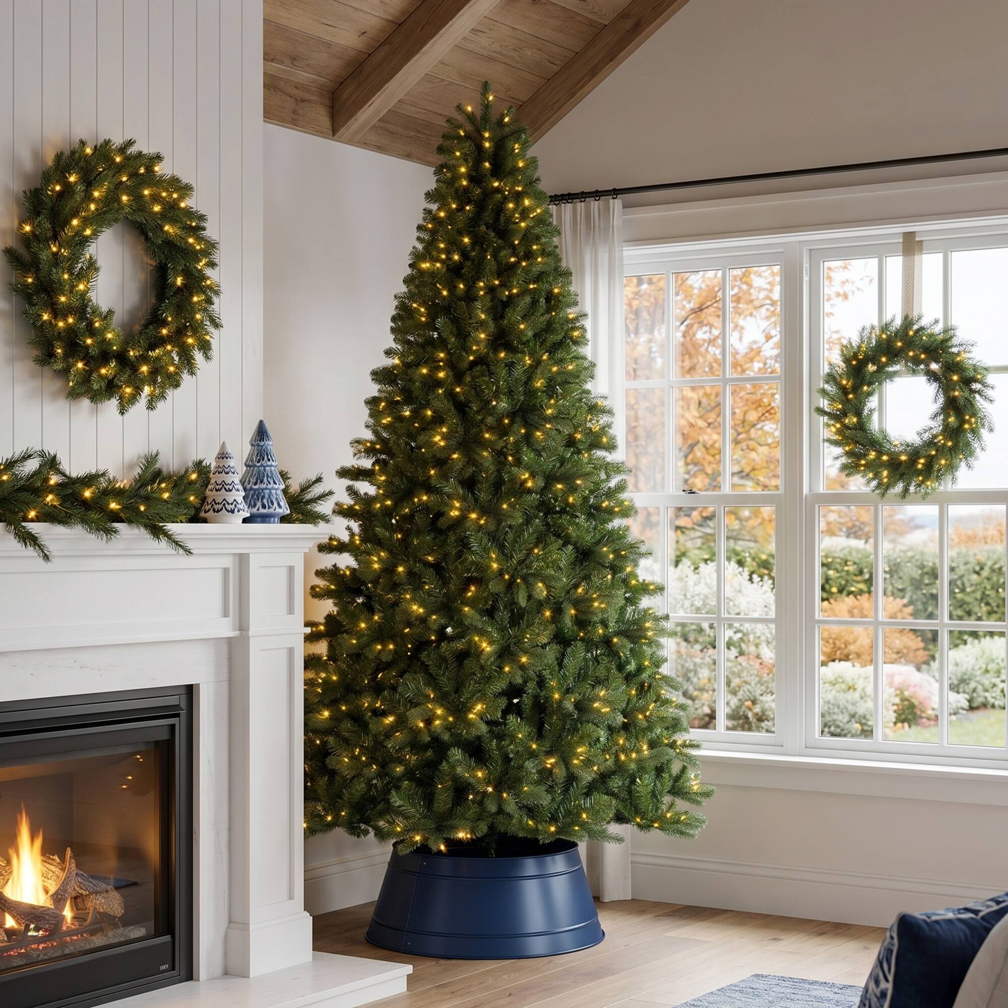Alt View 7. Glitzhome - 9ft Pre-Lit Full Fir Artificial Christmas Tree with 1000 C3 Clear Lights - Green.