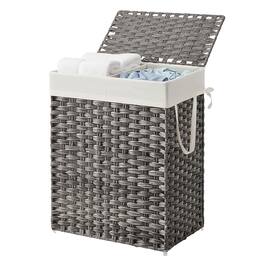 Songmics Home - Laundry Hamper, 23.8 Gal. (90 L) Laundry Basket with Lid, Removable Bag with Handles, Handwoven Synthetic Rattan - Gray