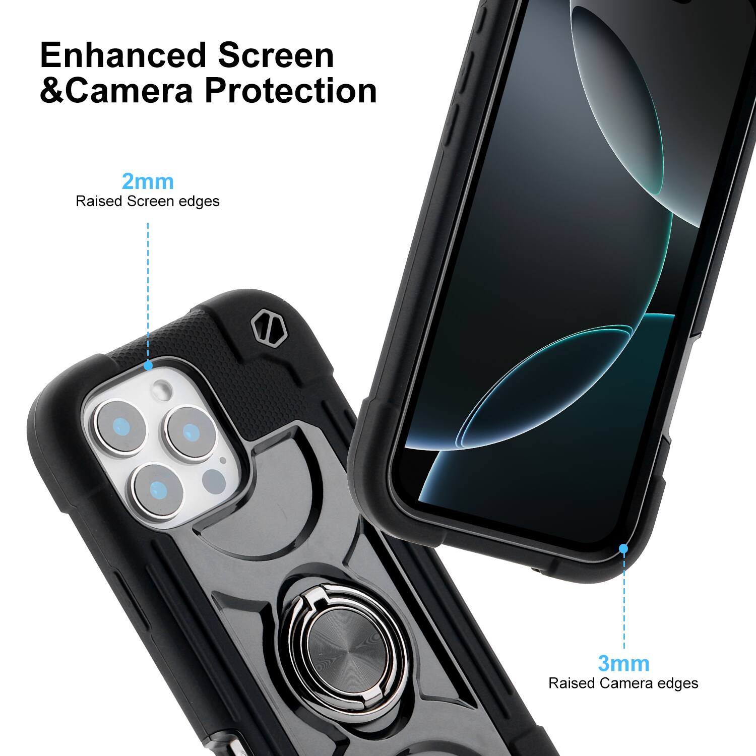 Enhanced Screen & Camera Protection

2mm Raised Screen edges

3mm Raised Camera edges