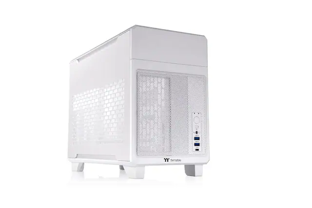 Front. Thermaltake - TR100 SFF mITX Mini Tower PC Case with PCIe 4.0 Riser Cable Included - Snow.