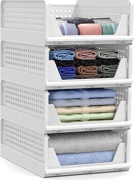 Sorbus - Shelf Organizer - Closet Shelf Organizer for Clothes, Closet, Bathroom, Kitchen, Garage - Plastic Stackable Shelf - White Small
