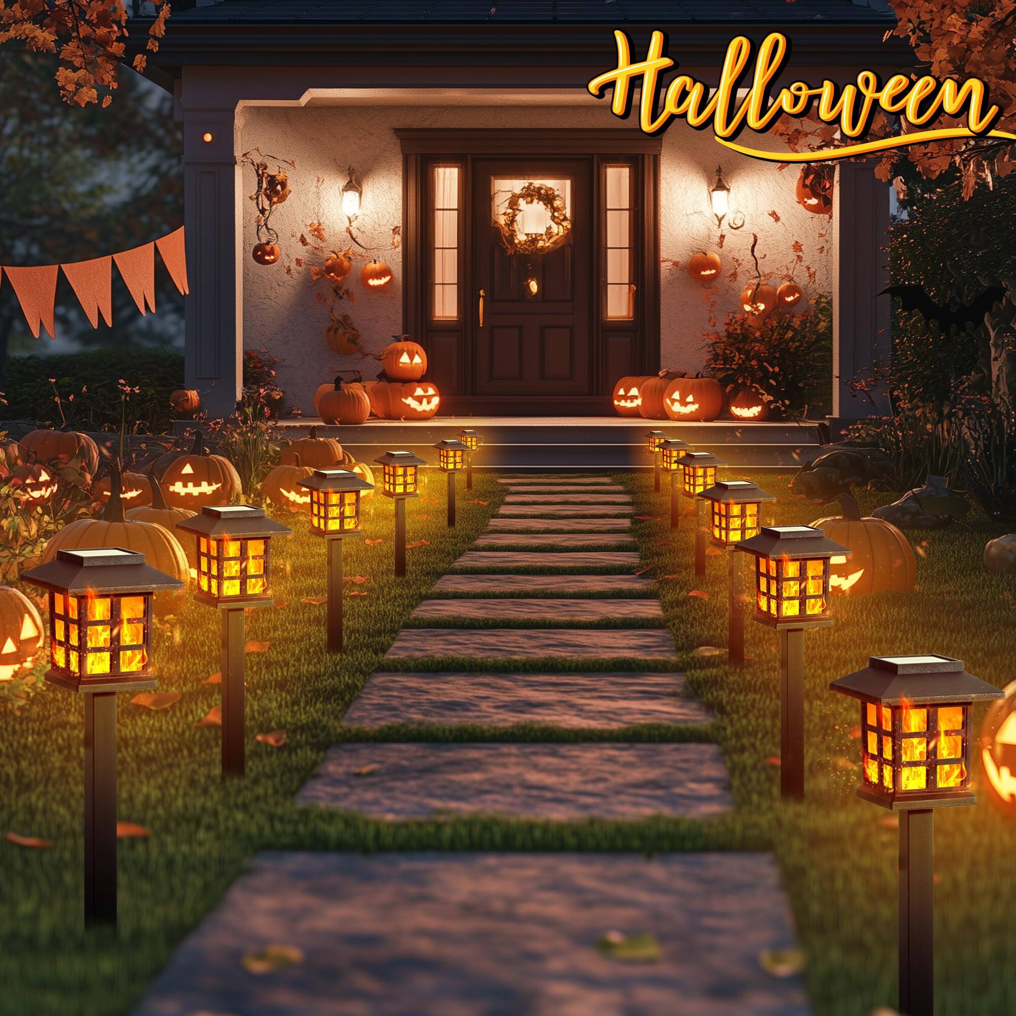 Alt View 2. Dazzed Corner - 12-Pack Flickering Flame Solar Garden Lights, Waterproof, 10-Hour Glow - Black.