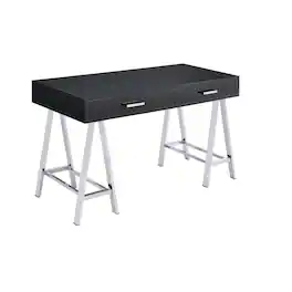 Manhattan Lane - Writing Desk with MDF 2 Drawers and Metal Legs, Black and Chrome - Black/Chrome