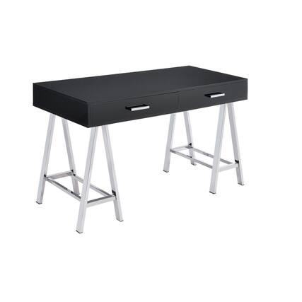 Front. Manhattan Lane - Writing Desk with MDF 2 Drawers and Metal Legs, Black and Chrome - Black and Chrome.