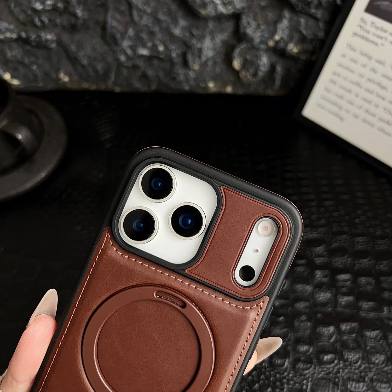 Alt View 1. Dteck - for Apple iPhone 17 Pro Max PU Leather Case with Metal Stand,Slim Fit Shockproof Flexible TPU Bumper Protective Cover - Darkblue.