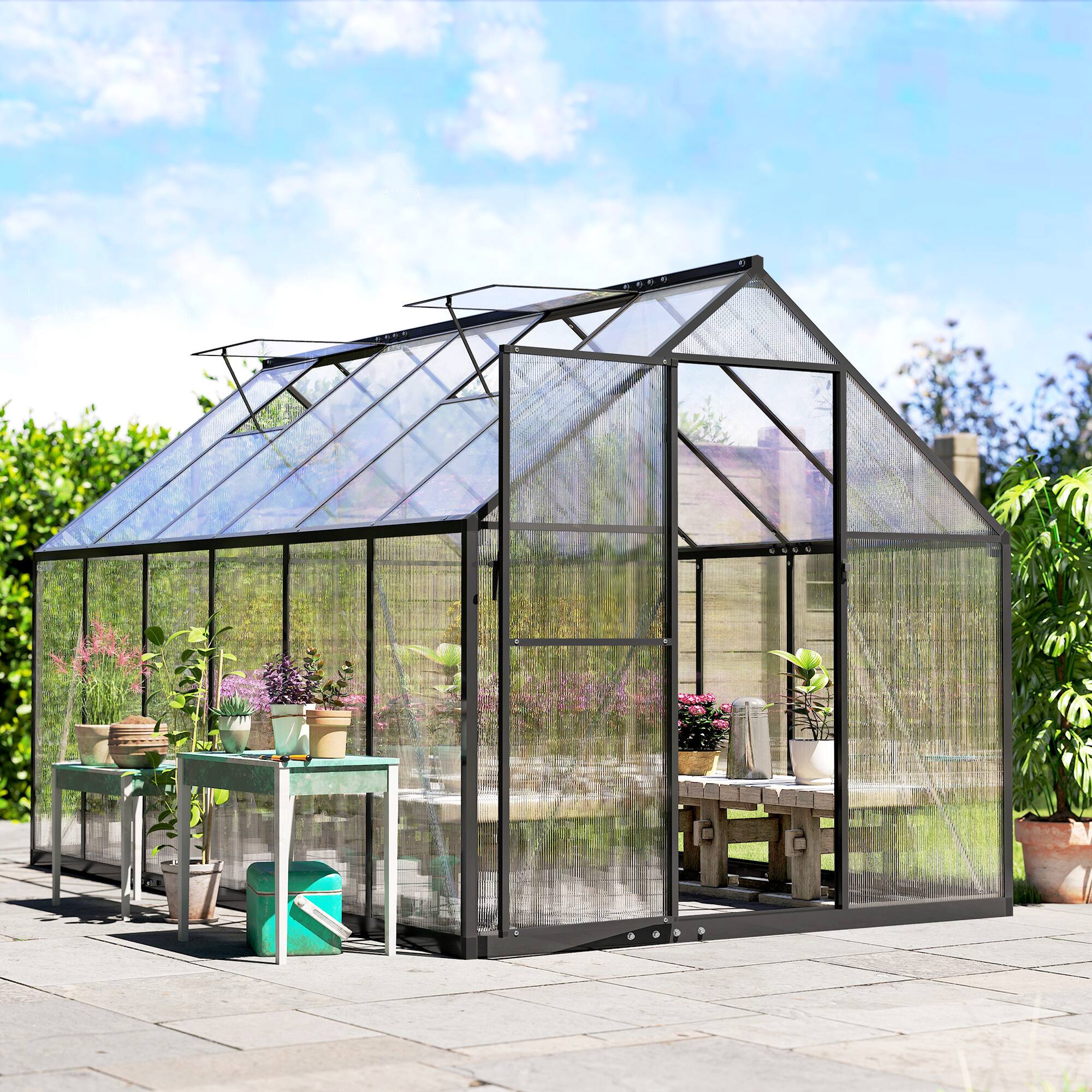 Alt View 7. Outsunny - 11x6 ft Polycarbonate Greenhouse with Swing Door and Two Adjustable Roof Vents.