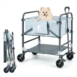 Gymax - Foldable Dog Bath Cart w/ Adjustable Height & 4 Wheels Detachable Care Board Black & Grey - Gray