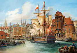 Castorland - 1000 Piece Jigsaw Puzzles, Old Gdansk, Poland, historic sailing ship, C-102914-2 - Red