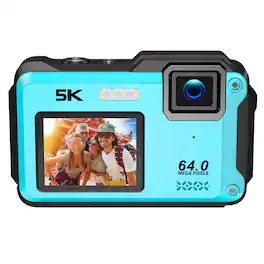 Aries - SplashCam Pro 64MP Waterproof Digital Camera - Dual Display, WiFi, 16X Zoom (Blue)