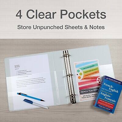 4 Clear Pockets  
Store Unpunched Sheets & Notes  

French-English  
French Us Movies For a  
Anglais-Français