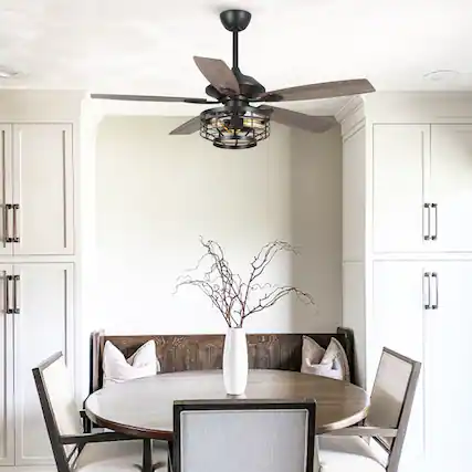 Front. Parrot Uncle - 52" Industrial Wood 5-Blade 3-Light Metal Ceiling Fan with Remote - Black.