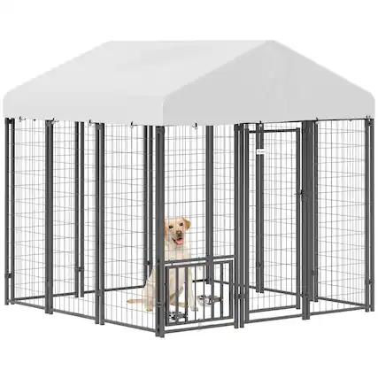 Front. Pawhut - x 5.9' x 6' Outdoor Dog Kennel with Roof - Silver.