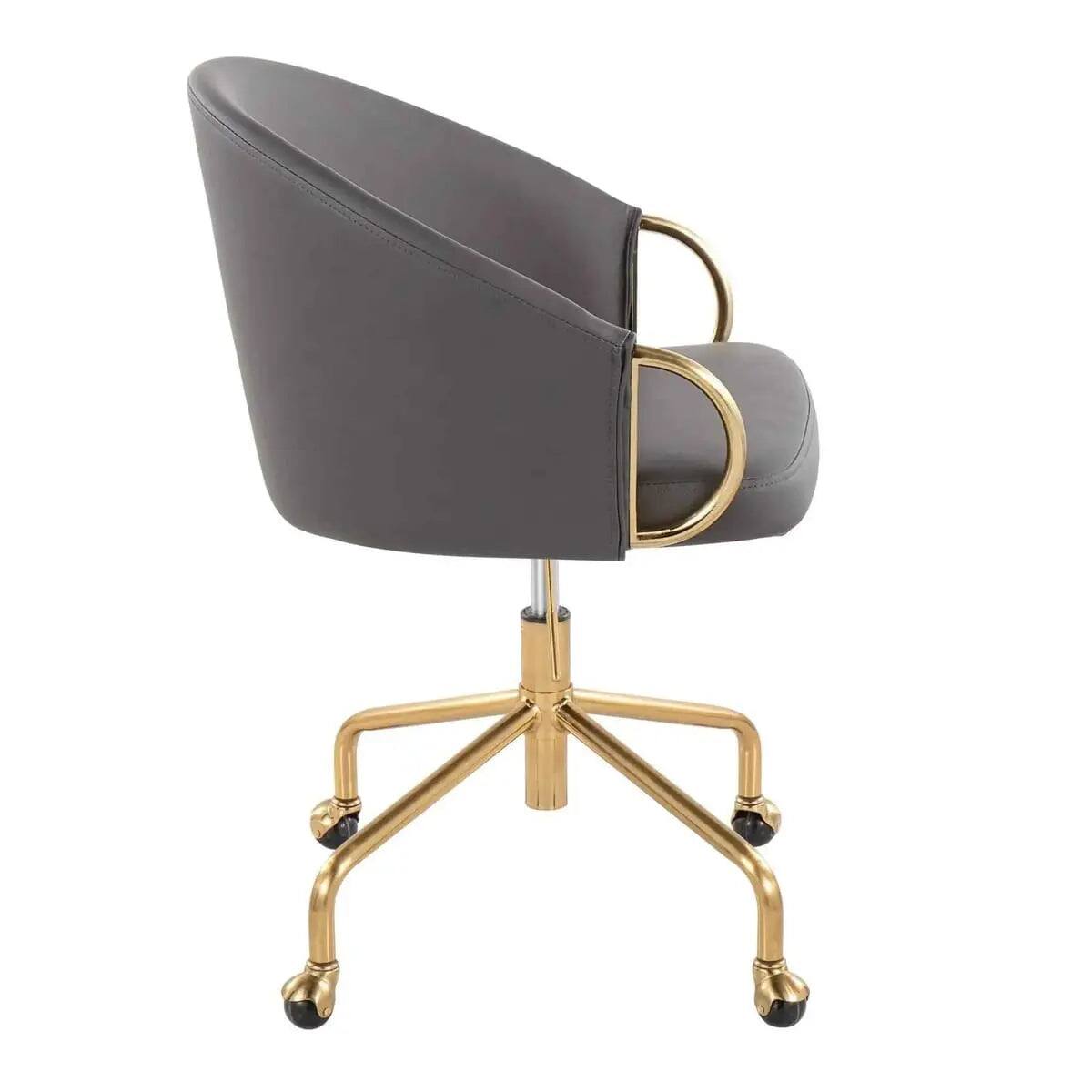 Angle. LumiSource - Claire Luxurious Task Chair With Adjustable Height Gray - Gold.