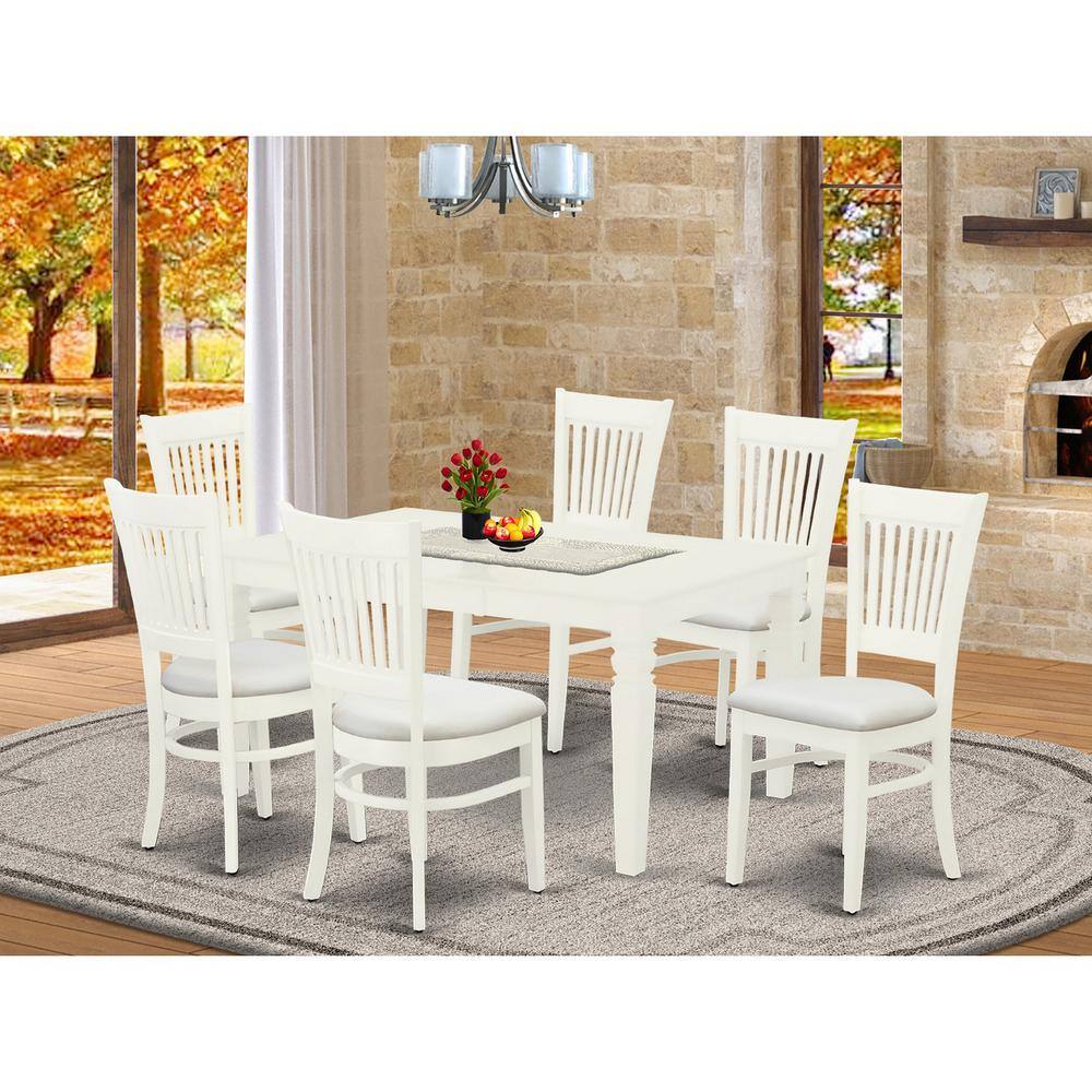 Back. East West Furniture - Dining Table- Table Leg Dining Chairs - Linen White.