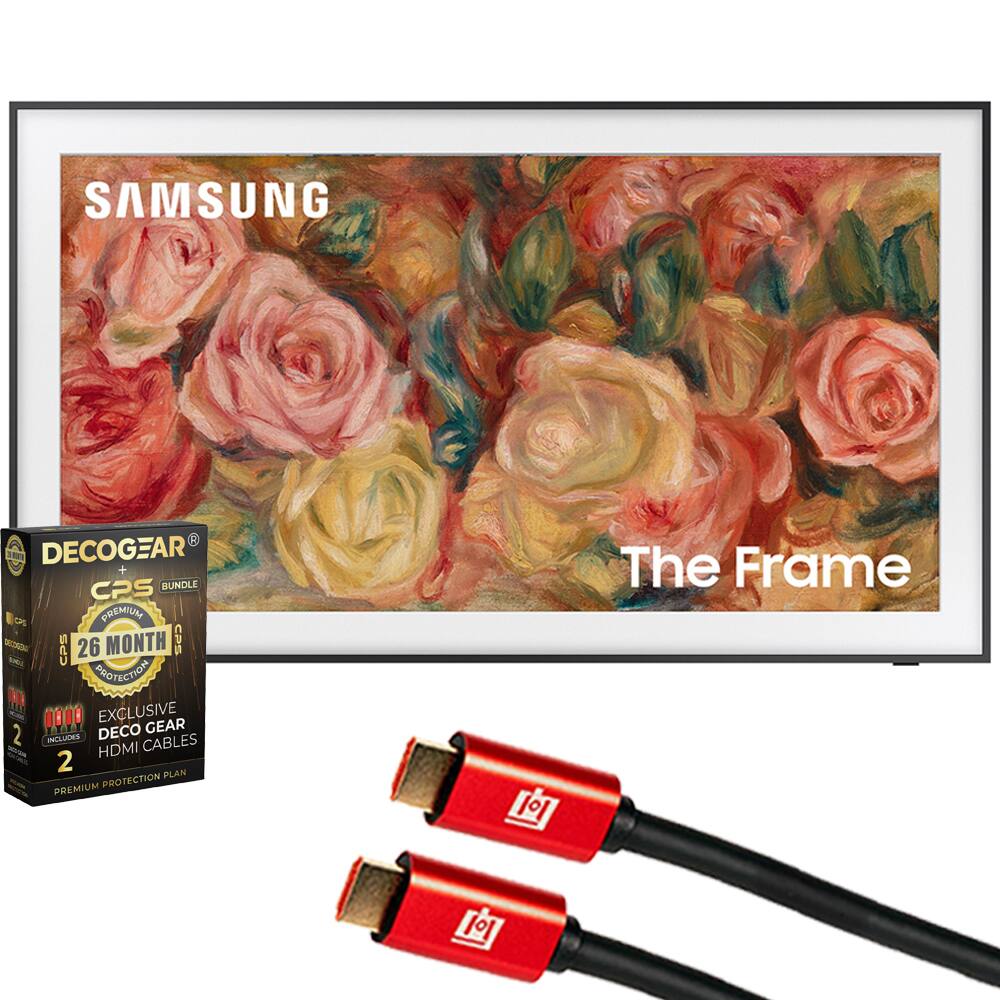 SAMSUNG  
The Frame  

DECOCGEAR®  
CPS BUNDLE  
PREMIUM  
26 MONTH  
EXCLUSIVE  
DECO GEAR  
HDMI CABLES  
2  
PREMIUM PROTECTION PLAN