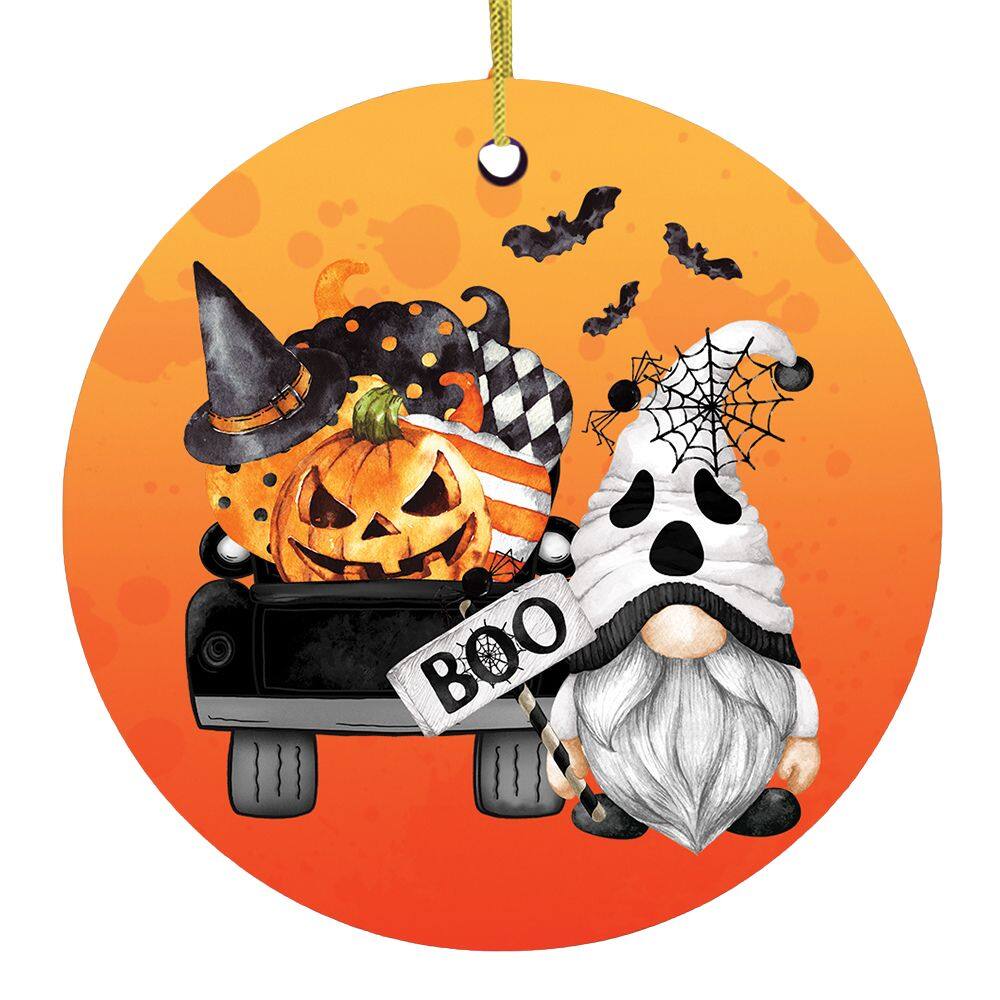 Front. OrnamentallyYou - Boo Halloween Ghost Gnome Ornament - Multi-colored.