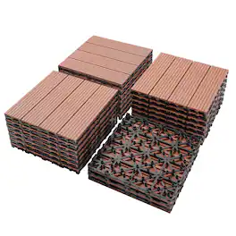 APRILSOUL - 20pcs Wood Plastic Composite Deck Tiles Rust Water Weather Resistant Mahogany - Brown
