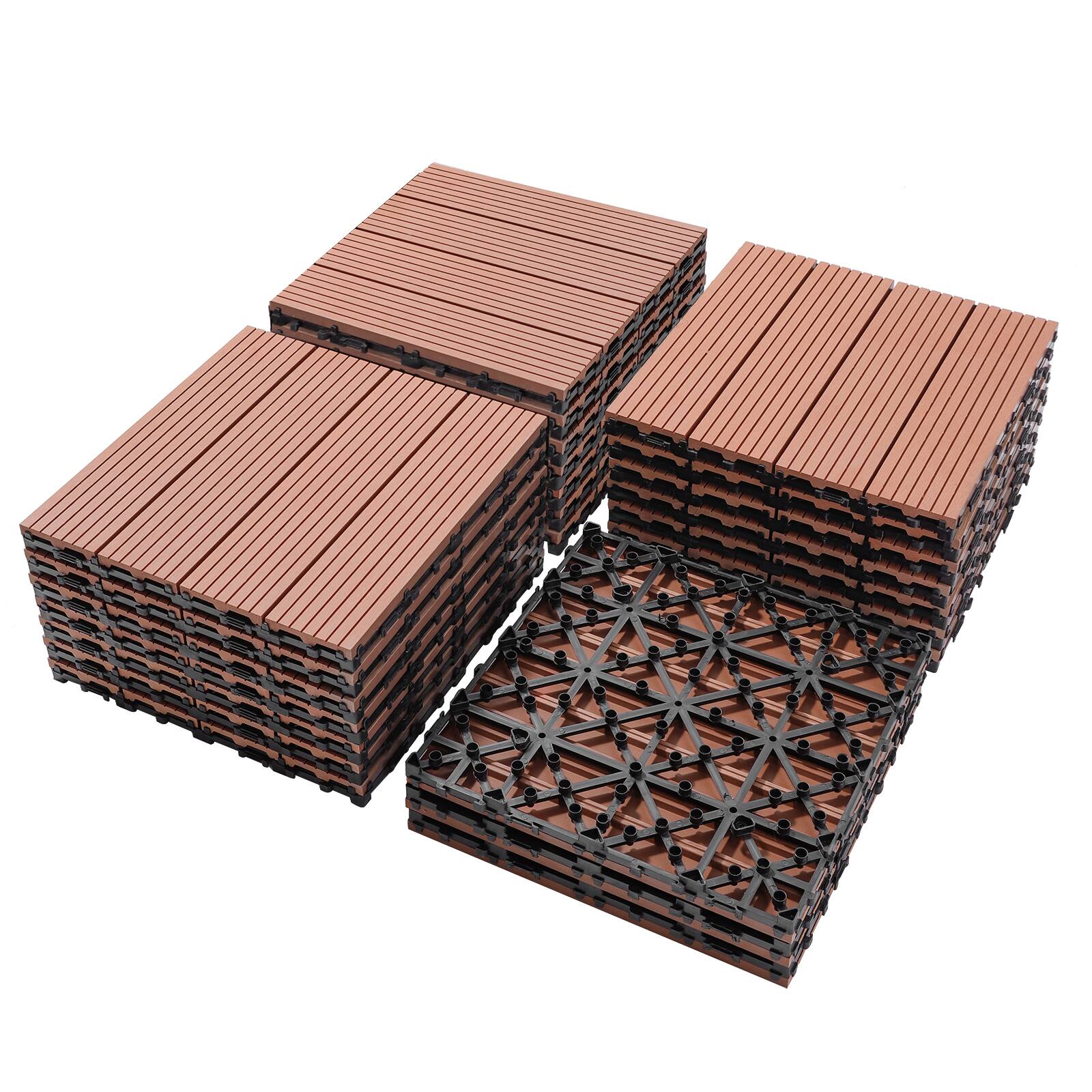 Front. APRILSOUL - 20pcs Wood Plastic Composite Deck Tiles Rust Water Weather Resistant Mahogany - Brown.