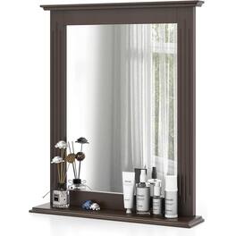 Hivvago - 27-in x 22.5-in Bathroom Wall Mirror with Shelf in Dark Wood Finish - Brown