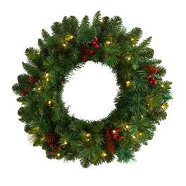 BreeBe - 20” Christmas Wreath with 110 Tips and 35 Lights - Multi