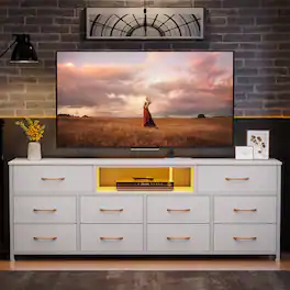 Furologee - 62.5" Tv Stand With Charging Station 10drawer Storage Modern Multifunctional Media Console For Living Room - White