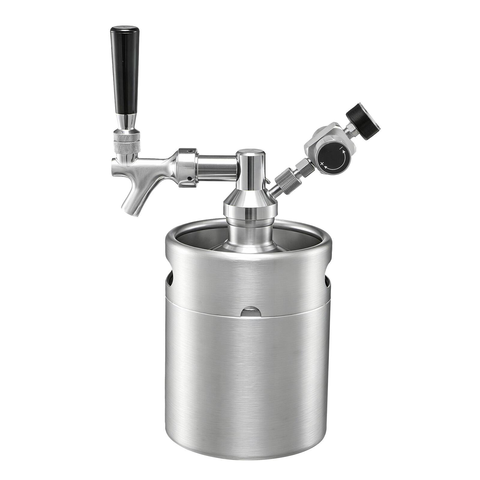 Alt View 5. VEVOR - 64oz Mini Keg, Pressurized Growler Tap System, 304 Stainless Steel Beer Kit, with Co2 Regulator, Self-Closing Faucet - Silver.