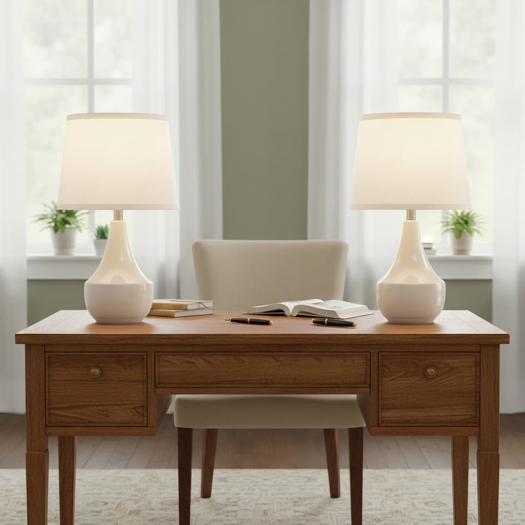 Alt View 3. FINEAK - Set of 2 18.63” Ceramic Table Lamps - Modern Nightstand Lamps with Rocker Switch & LED Bulbs - Cream；White.