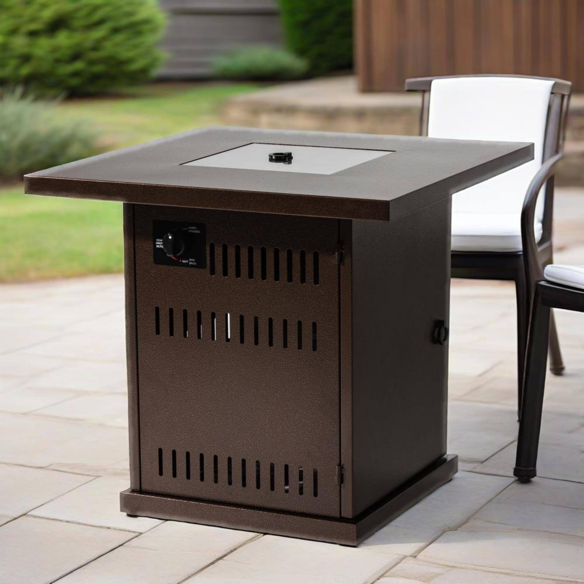 Alt View 5. Glintex - 28-Inch Propane Fire Pit Table with Lid, 50,000 BTU Steel Patio Heater with Lava Rocks and Adjustable Flame - Brown.