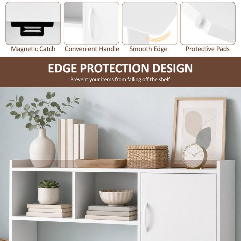 Magnetic Catch  
Convenient Handle  
Smooth Edge  
Protective Pads  

EDGE PROTECTION DESIGN  
Prevent your items from falling off the shelf