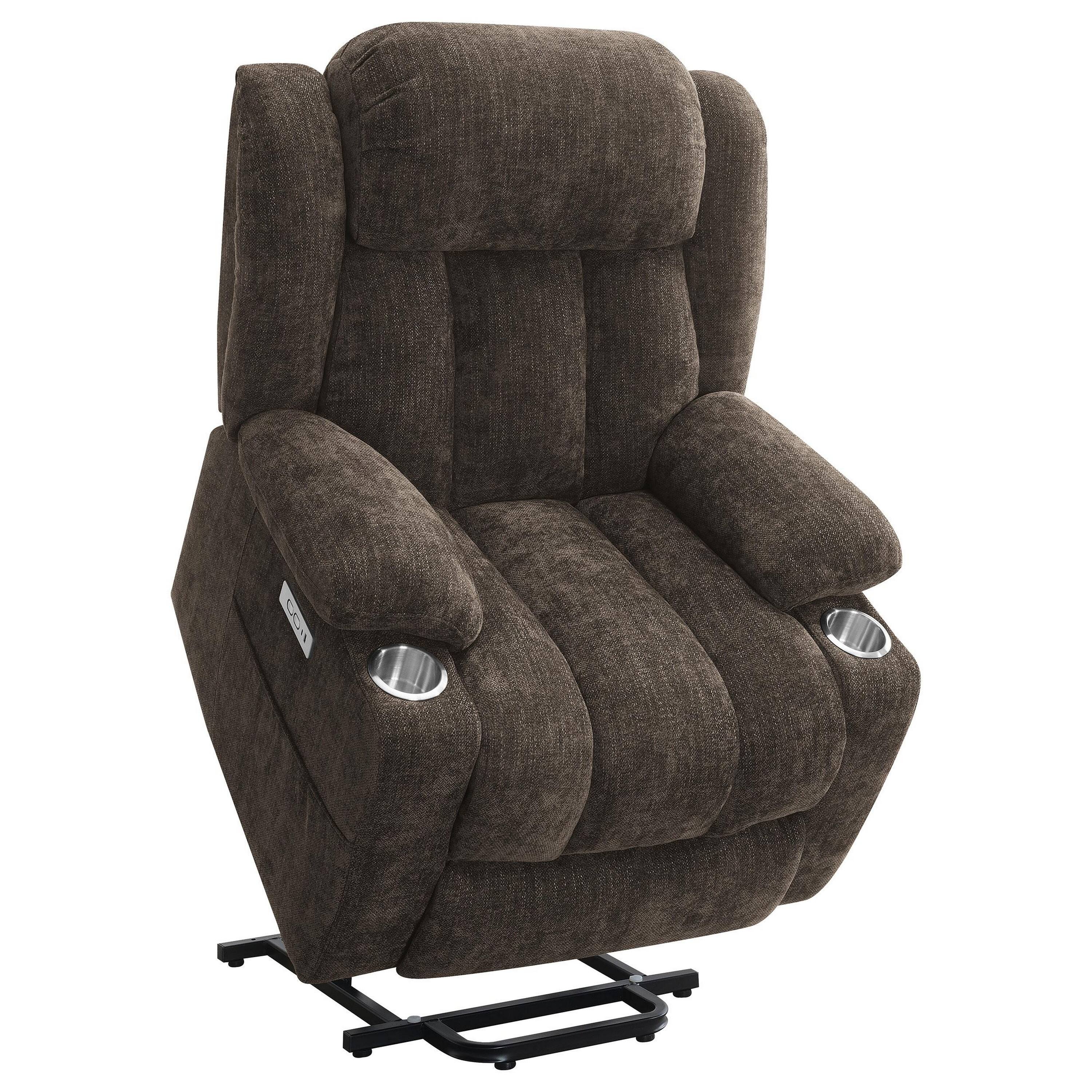 Back. Manhattan Lane - Limi Power Lift Recliner Chair,  , USB Port, Cupholders - Brown.