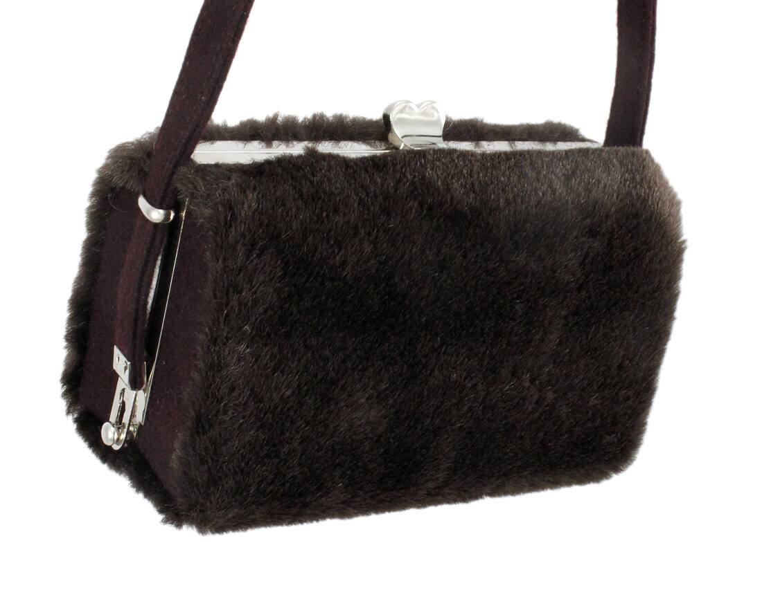 Alt View 2. Zeckos - Faux Fur Hard Frame Evening Bag - Brown.