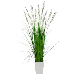 BreeBe - 75" Grass Artificial Plant in White Metal Planter - Green