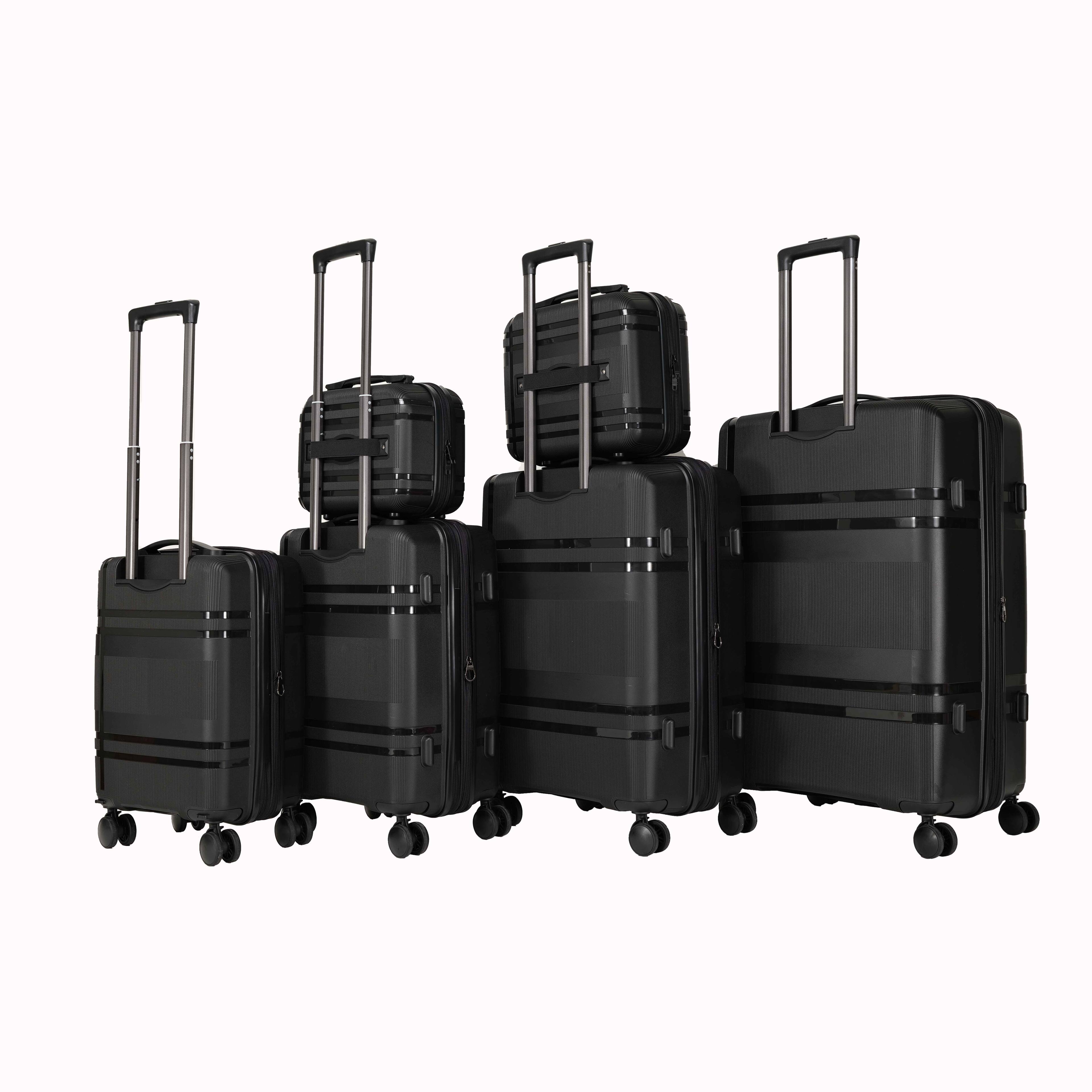 Angle. APRILSOUL - Expandable Hard Shell Luggage Set with Rotating Wheels suitable for carry on - Black.