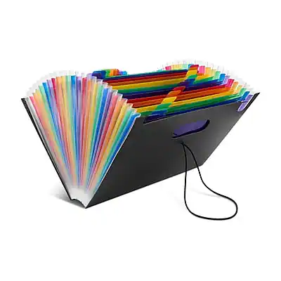 Front. Staples - Plastic Accordion File, 25-Pocket, Letter Size, Multicolor - Multicolor.