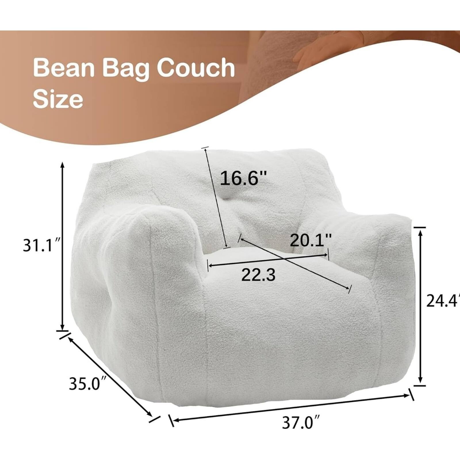 Bean Bag Couch Size: 16.6" x 31.1" x 20.1" x 22.3" x 24.4" x 35.0" x 37.0"