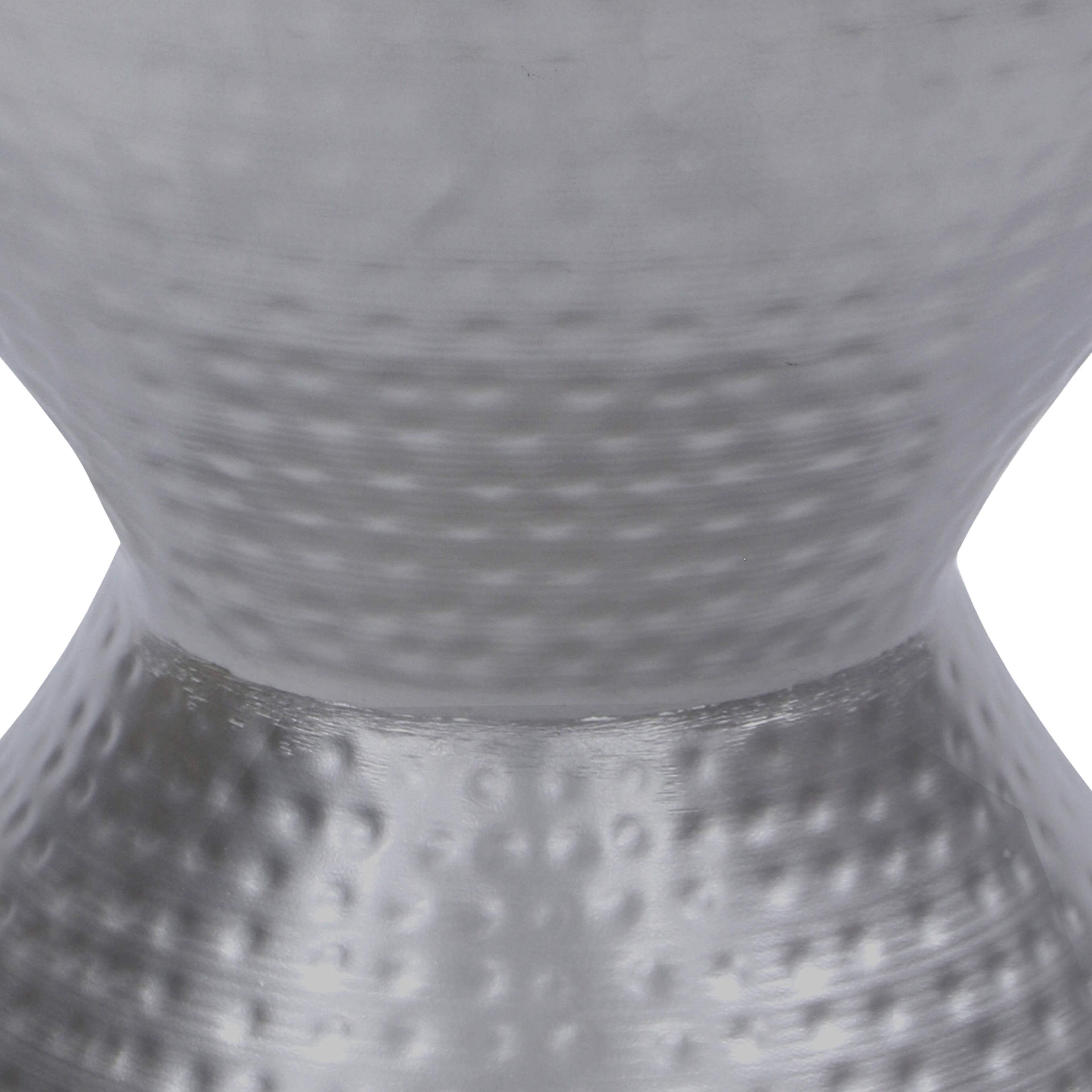 Alt View 5. Manhattan Lane - Industrial Style Hammered Texture Iron Stool with Hourglass Shaped Body - Silver.