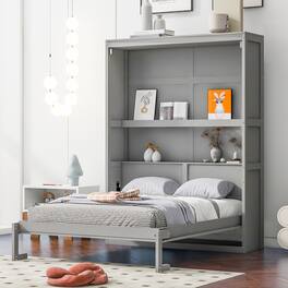 Tiramisubest - Full Size Murphy Bed with Shelves, Gray, Solid Wood + MDF, Space-Saving - Gray