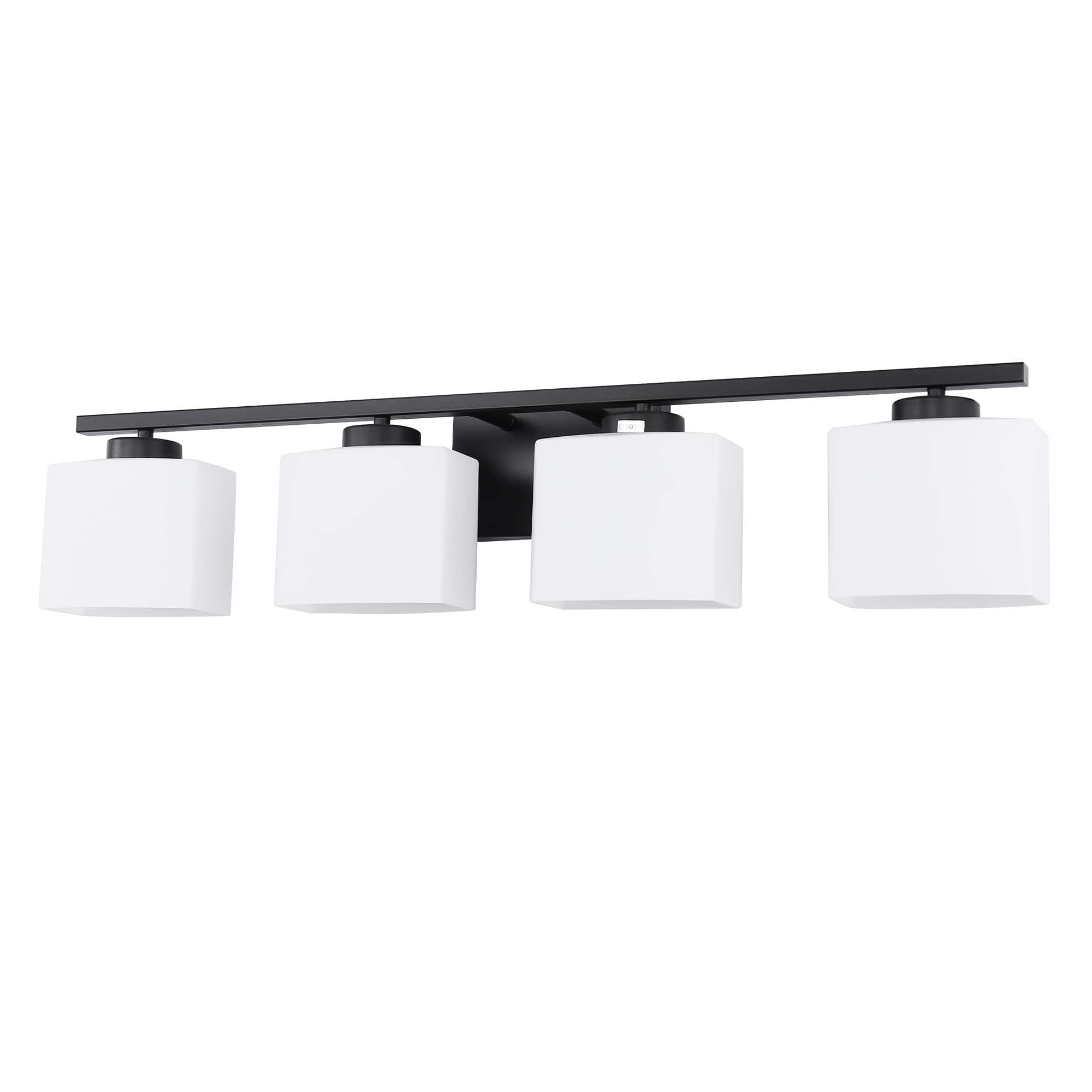 Jandcase - 31 in. 4 Light Matte Black Modern Square with Milk White Shades Vanity Light for Bathroom, Bedroom, Living Room