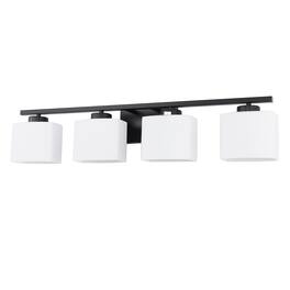 Jandcase - 31 in. 4 Light Matte Black Modern Square with Milk White Shades Vanity Light for Bathroom, Bedroom, Living Room