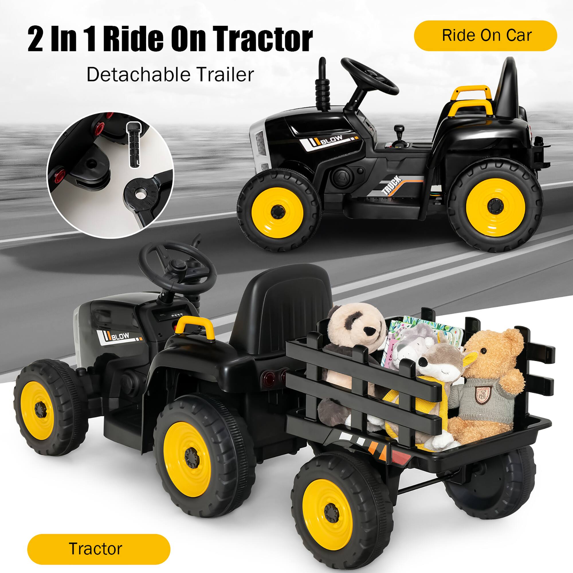 2 In 1 Ride On Tractor  
Detachable Trailer  

Ride On Car  

Tractor  

BLOW TRUCK