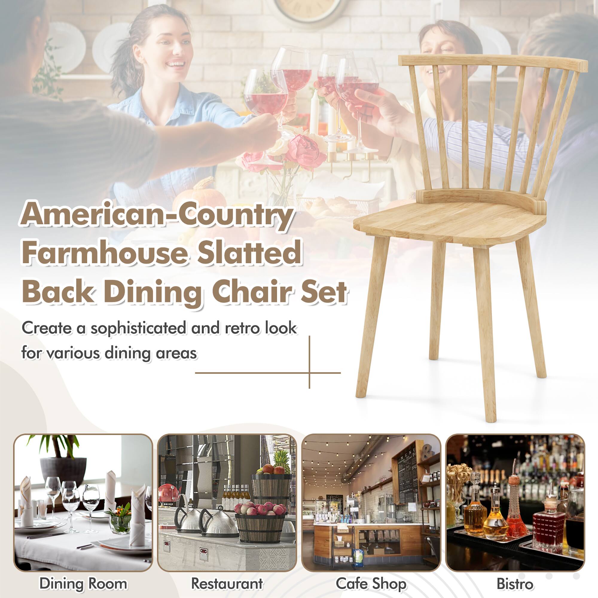 American-Country Farmhouse Slatted Back Dining Chair Set

Create a sophisticated and retro look for various dining areas

Dining Room | Restaurant | Cafe Shop | Bistro