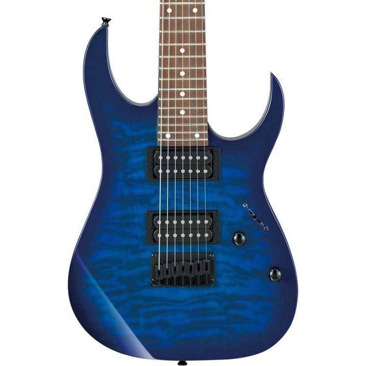 Alt View 1. Ibanez - Ibanez RG Gio GRG7221QA 7-String Electric Guitar, Bound Purpleheart Fretboard, Transparent Blue Burst.