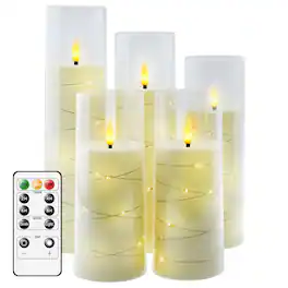 Refined Abode Design - Led Candles Timer Flickering Romantic Ambiance Home Decoration Stable Shell Embedded Star String Operated - Ivory